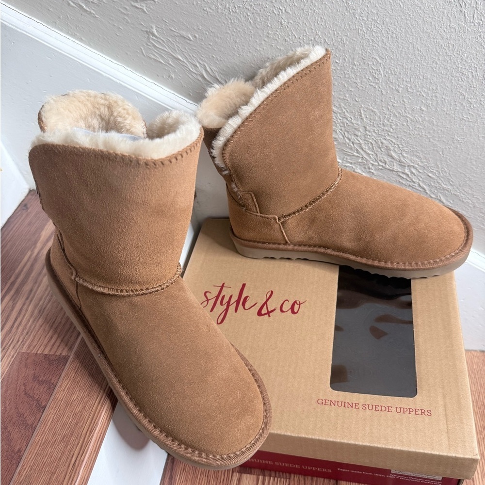 Style & Co. Tan Shearling-Lined Winter Boots - Picture 3 of 5